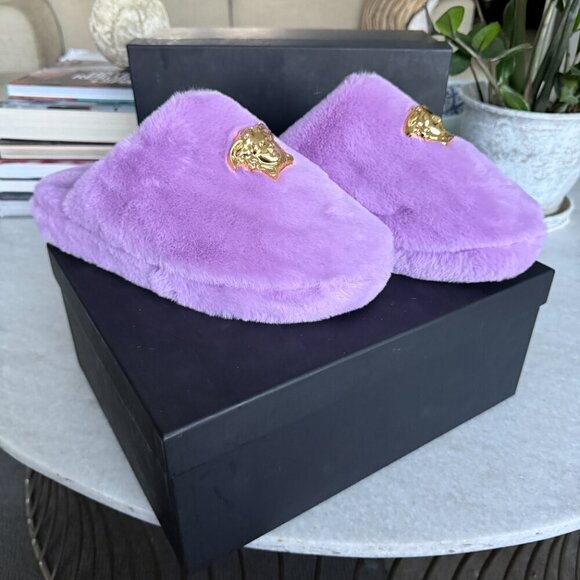 VERSACE Medusa Men's Lavender Faux Purple Slippers, sizes 43, 45 - Picture 2 of 14